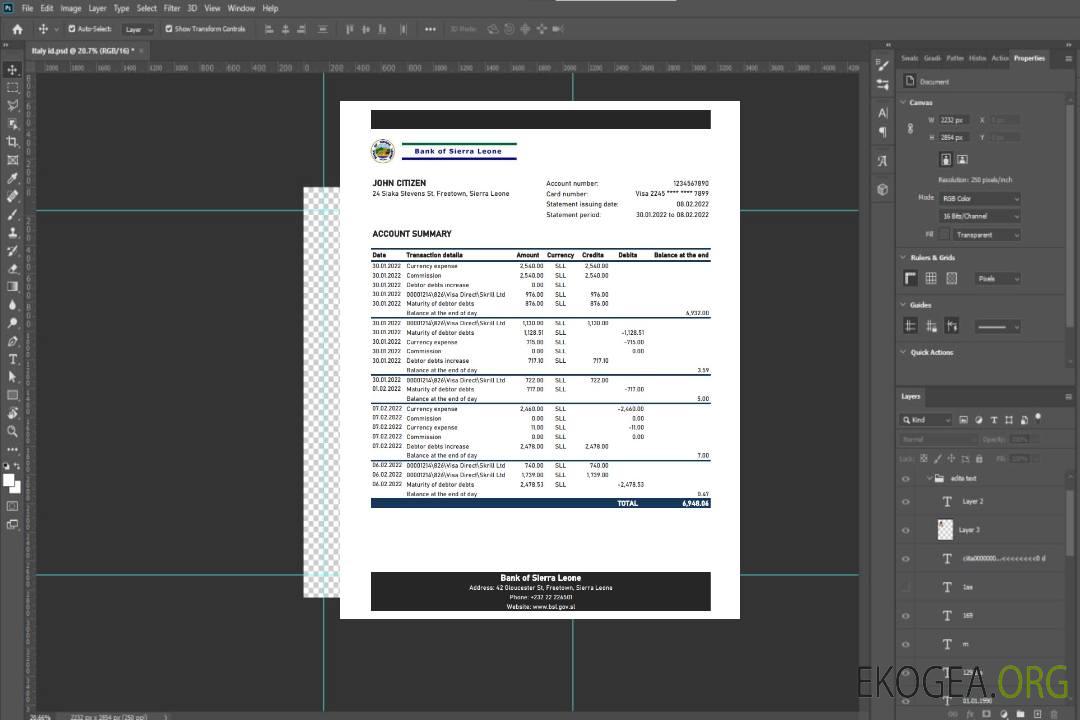 Relevé bancaire de la Sierra Leone Bank of Sierra Leone xls template